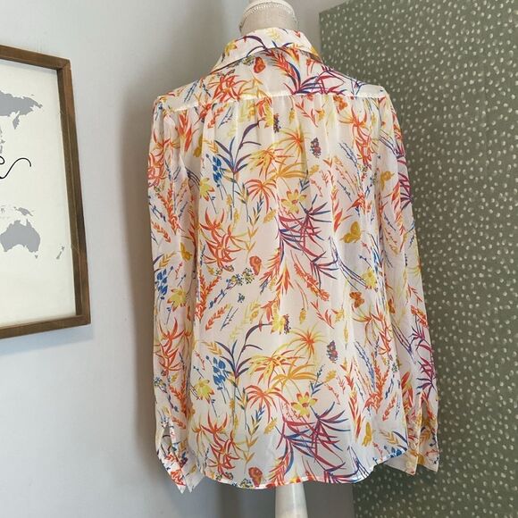 Modcloth Multicolor Be Buzzworthy Sheer Button Down Long Sleeve Blouse Size L - Picture 5 of 8